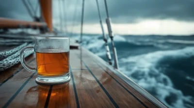 Classic Yacht on Stormy Ocean