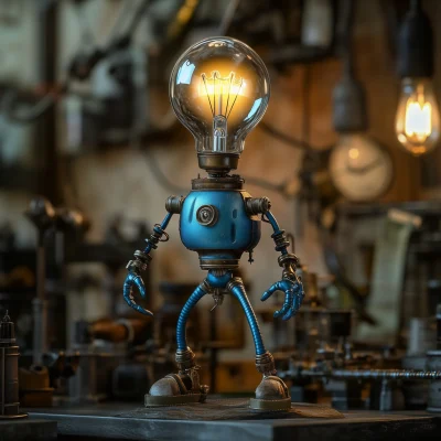 Tiny Robot in Steampunk Laboratory