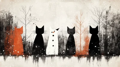 Winter Cats and Snowman