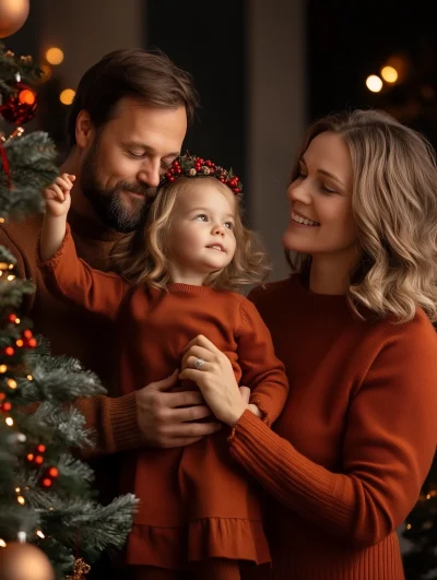 Family Decorating Christmas Tree