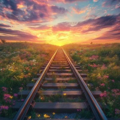 Lonely Railroad at Sunset