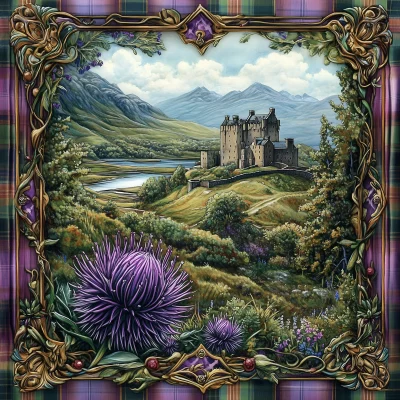 Scottish Landscape with Tartan