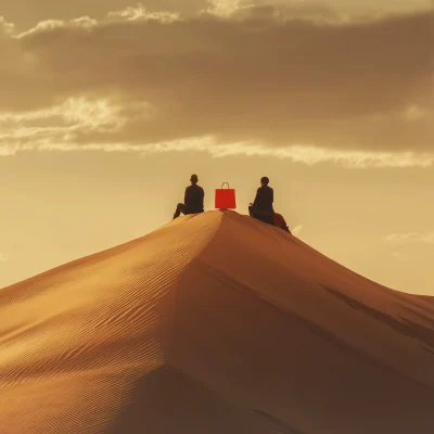 Group on Sand Dunes with Red Bag