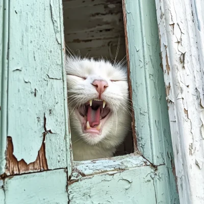 White Cat with a Grin