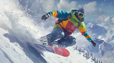 Snowboarder Tricks in Powder