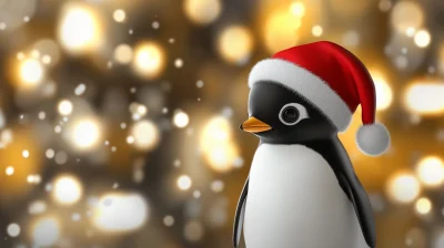 Cute Baby Penguin with Santa Hat