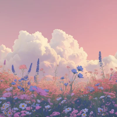 Wildflowers in a Pink Sky