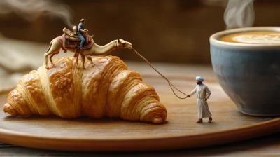 Whimsical Latte and Croissant