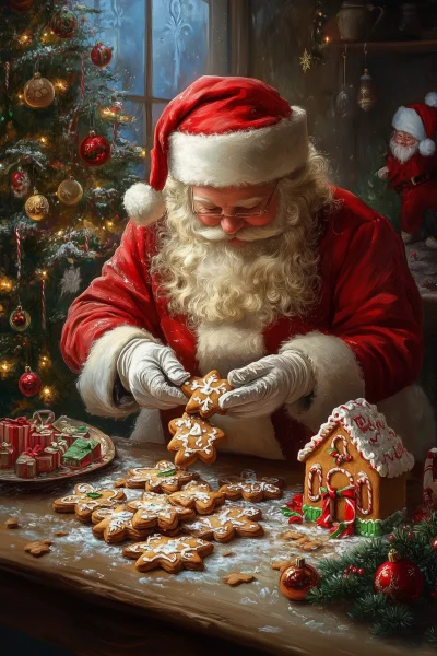 Santa Decorates Gingerbread