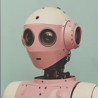 Closeup Pink AI Robot