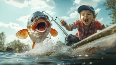 Little Fisherman Catches a Piranha