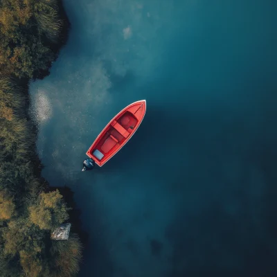 Top View of a Motorboat on a Lake