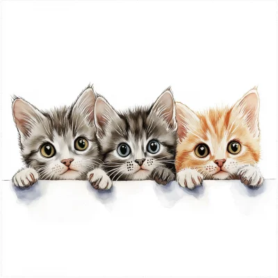 Three Peeking Kittens