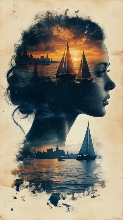 Woman’s Profile with Sailboats