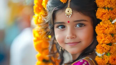 Indian Girl with Marigold Garlands