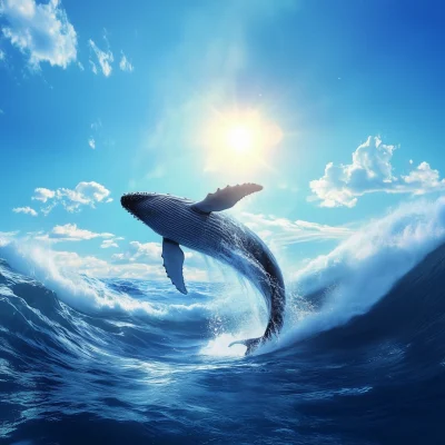 Whale Leaping in Bright Sky