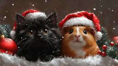 Cute Cat and Guinea Pig Christmas