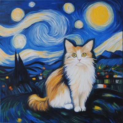 Cat Under the Starry Night