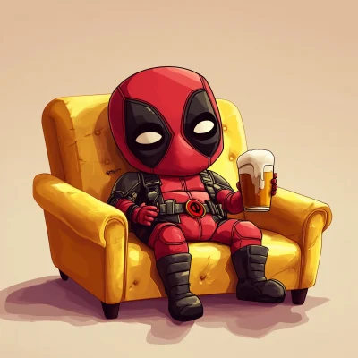 Chibi Deadpool on Couch