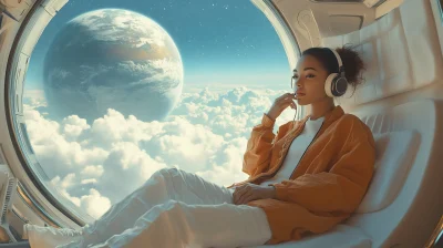 Futuristic Lounge with Alien Woman