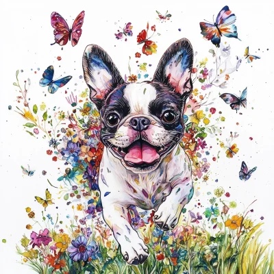 Boston Terrier in Whimsical Flowers