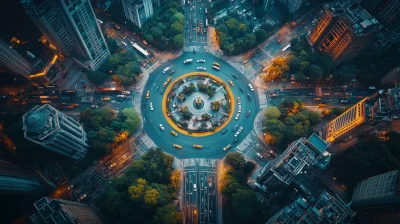 Aerial View of Busy Urban Intersection