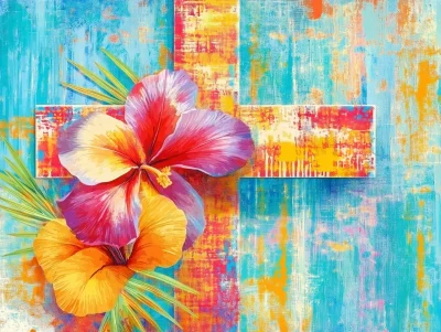 Tropical Hawaiian Christian Crosses Pattern