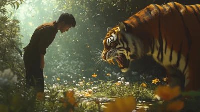 Man facing Tiger in Forest