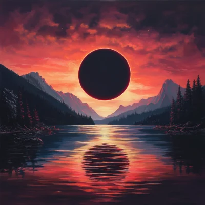 Red Eclipse Over Lake