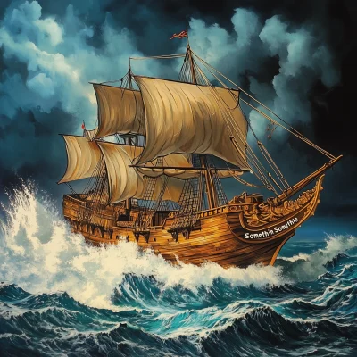 Galleon on the Roaring Sea