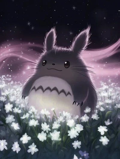 Fluffy Totoro in a Starry Field