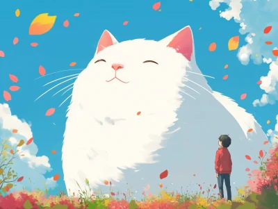 Whimsical Cat and Boy