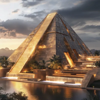 Golden Pyramid in a Luxurious Landscape