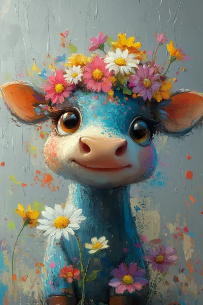 Colorful Cow With Flowers