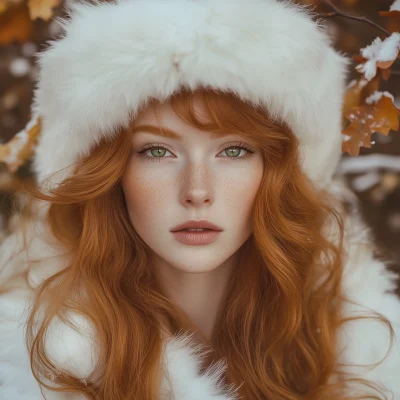 Redhead Beauty in Fur