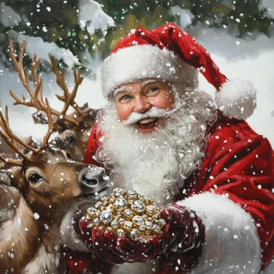 Santa with Reindeer and Treasures