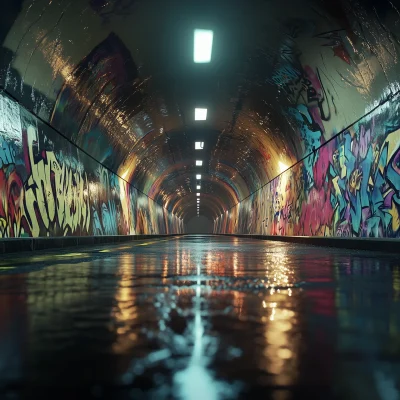 Vibrant Urban Tunnel at Night