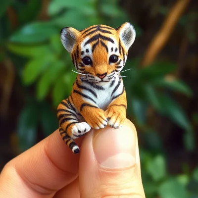 Tiny Tiger Cub on Finger