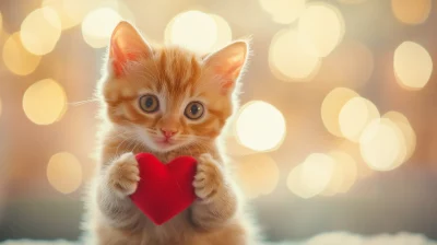 Adorable Kitten Holding Heart