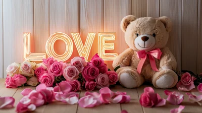 Teddy Bear and Roses