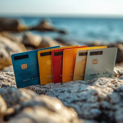 Colorful Credit Cards by the Sea