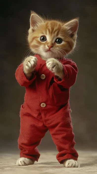 Cute Kitten in a Red Suit