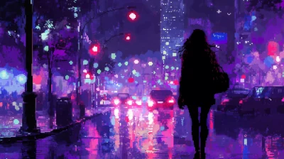 Smiling Woman in City Lights