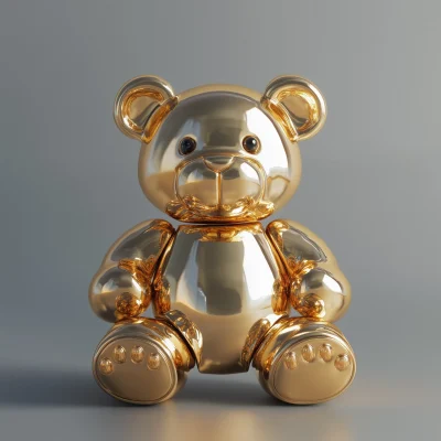 Gold 3D Teddy Bear Figure