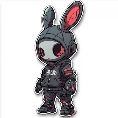 Half Robot Bunny Boy Sticker