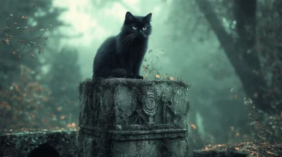 Mystical Cat in Ancient Temple