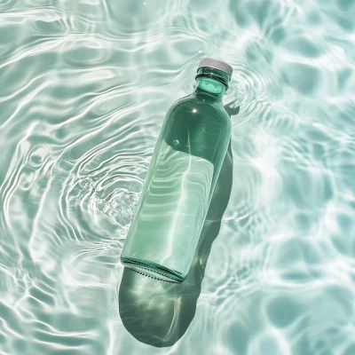 Green Water Bottle on Water Ripple