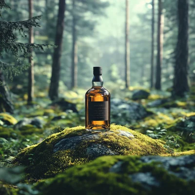 Whiskey Bottle on Moss