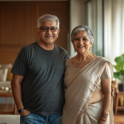 Joyful Senior Couple in Living Room