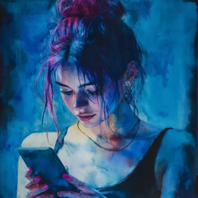 Watercolor Woman Using Instagram